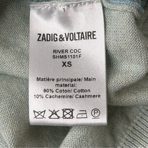 Zadig & Voltaire River Cotton Cashmere V Neck Sweater Color Block Blue XS - Picture 9 of 12